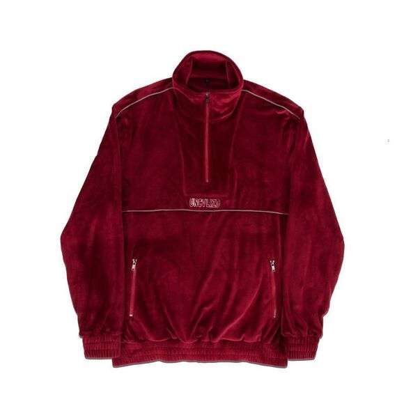 Quarter Zip Velour Men’s Track Jacket Burgundy Size Medium - Picture 1 of 1